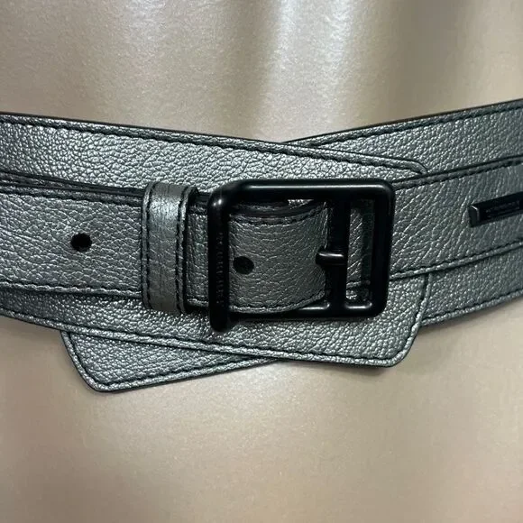 Burberry Gunmetal Silver Gray Leather Belt Large - Picture 2 of 6